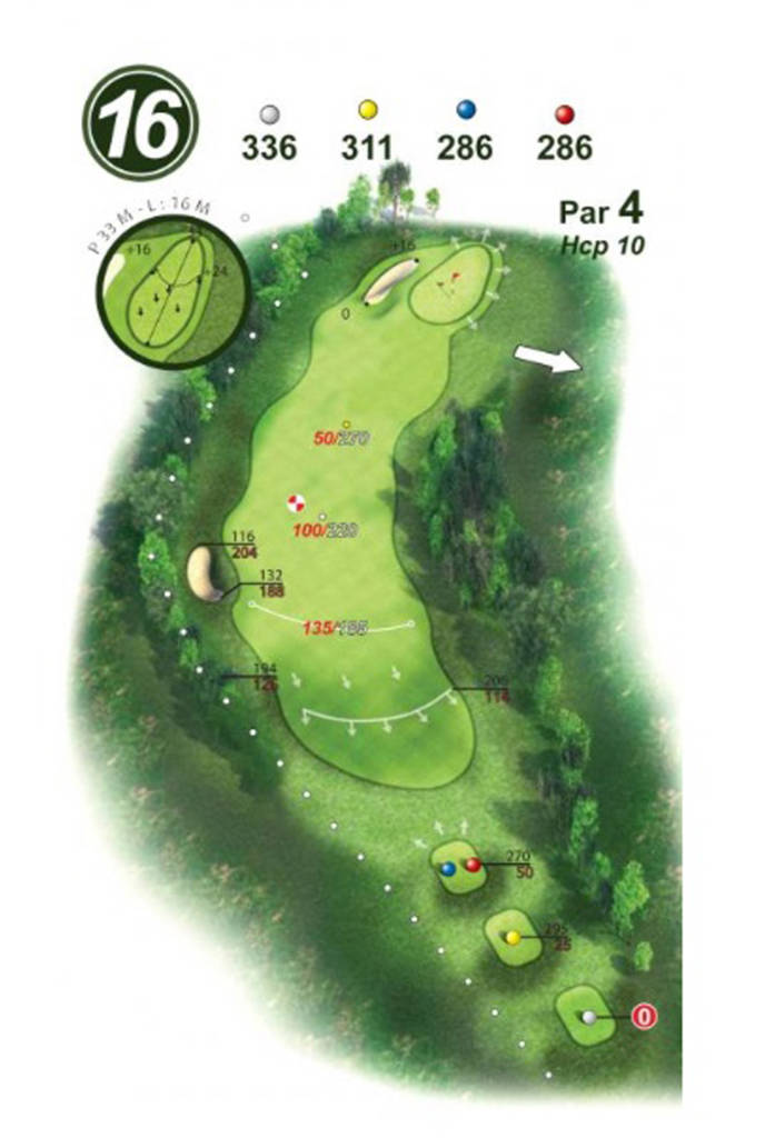 plan du trou 16 golf Villarceaux