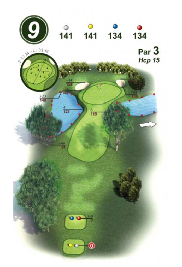 plan du trou 9 golf Villarceaux